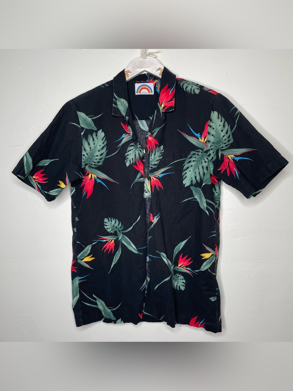 TROPICAL HAWAIIAN FLOWER PALM LEAF PRINT VACATION SHIRT SZ M